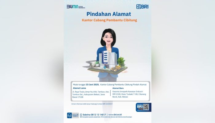 BRI Cabang Pembantu Cibitung, Bakal Pindah ke Kantor Baru Mulai 23 Juni, Simak Alamatnya